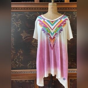 Double D Ranch Pink and White Embroidered Tunic
